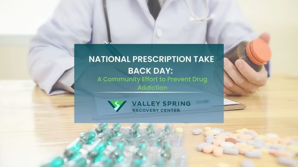 News & Updates National Prescription Take Back Day title card over a clinician sorting medications