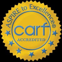 Valley Spring Recovery Center holds CARF Aspire to Excellence accreditation. CARF Accredited — Aspire to Excellence Seal